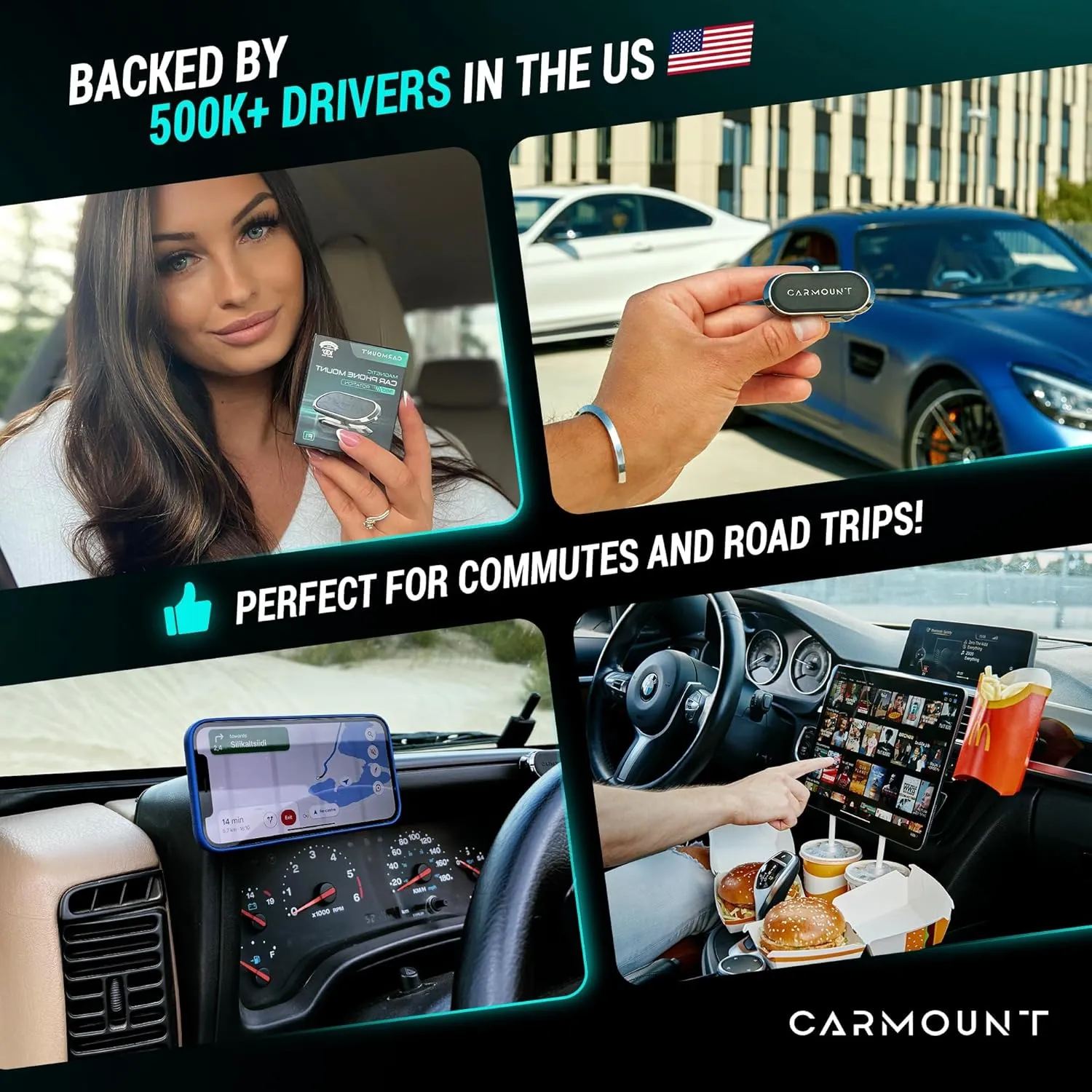 F1 Dashboard Car Mount | Magnetic Phone Holder for Car, Ultra Strong 8X N52 Magnets, 360 Rotation, Universal Dash Mount for All Phones (2-Pack)