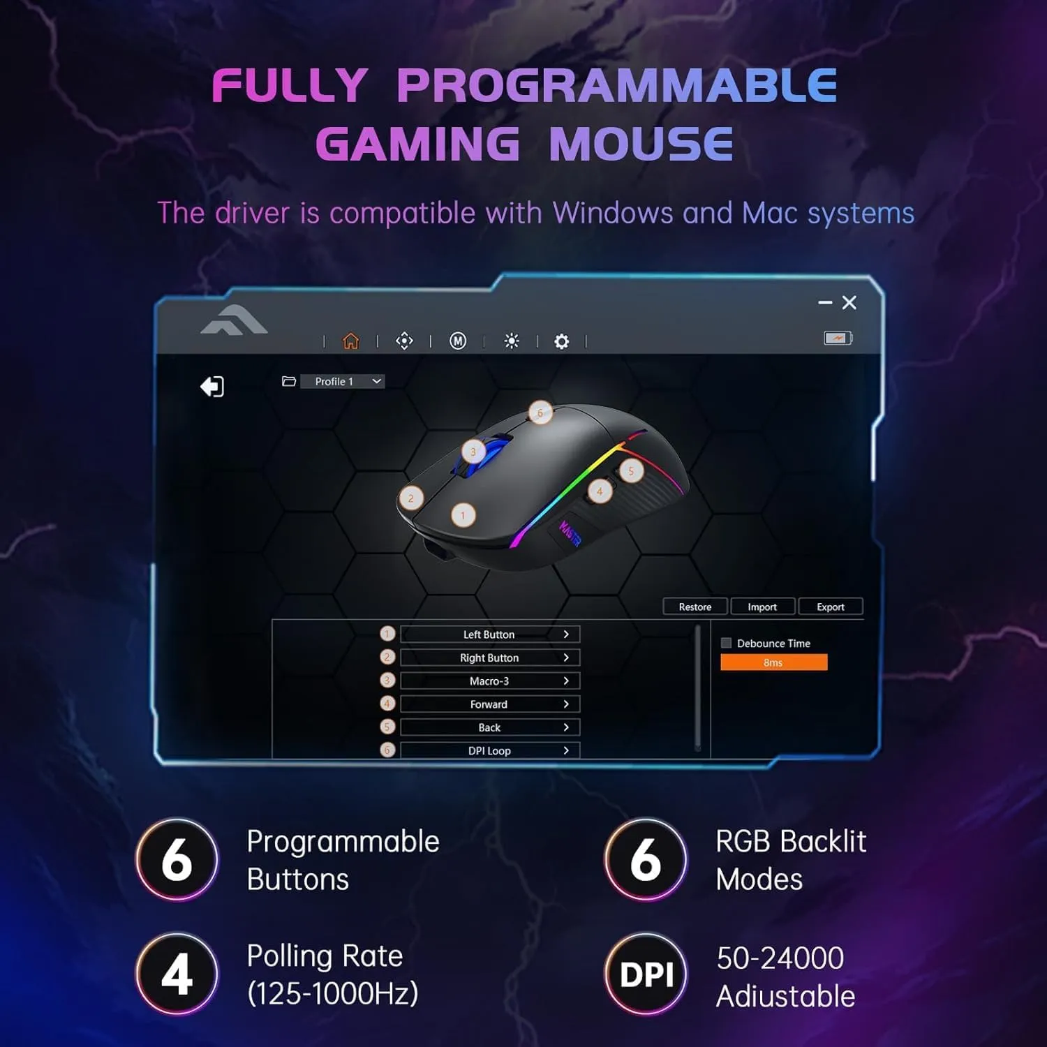 FFJ Wireless Gaming Mouse, 24000 DPI, Tri-Mode 2.4G/USB-C/Bluetooth 5.3 Gaming Mouse Wireless, RGB Programmable Mouse Gamer, 75Hrs Battery Life, Rechargeable Gaming Mice for PC, Mac, PS5, Xbox - Black