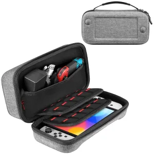 Fintie Large Carrying Case for Nintendo Switch/Switch OLED Model - Fits AC Adapter Charger, Shockproof Hard Shell Protective Cover with 20 Games Storage, Gray