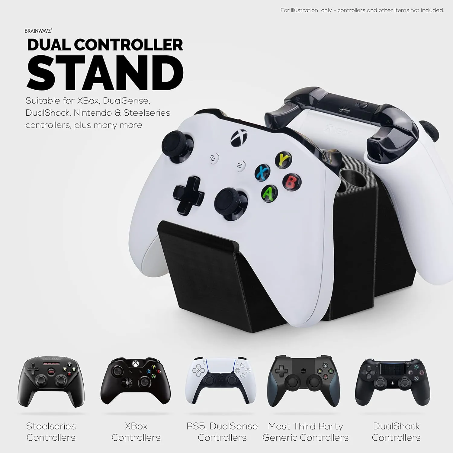 Game Controller Holder & Desktop Pen Organizer Stand With Ten Slots for Pens, Pencils, Stationery, Craft Tools & More - Universal Design for PS5 XBOX SERIES X ONE PS4 SWITCH PC Gamepads - D05 - Black