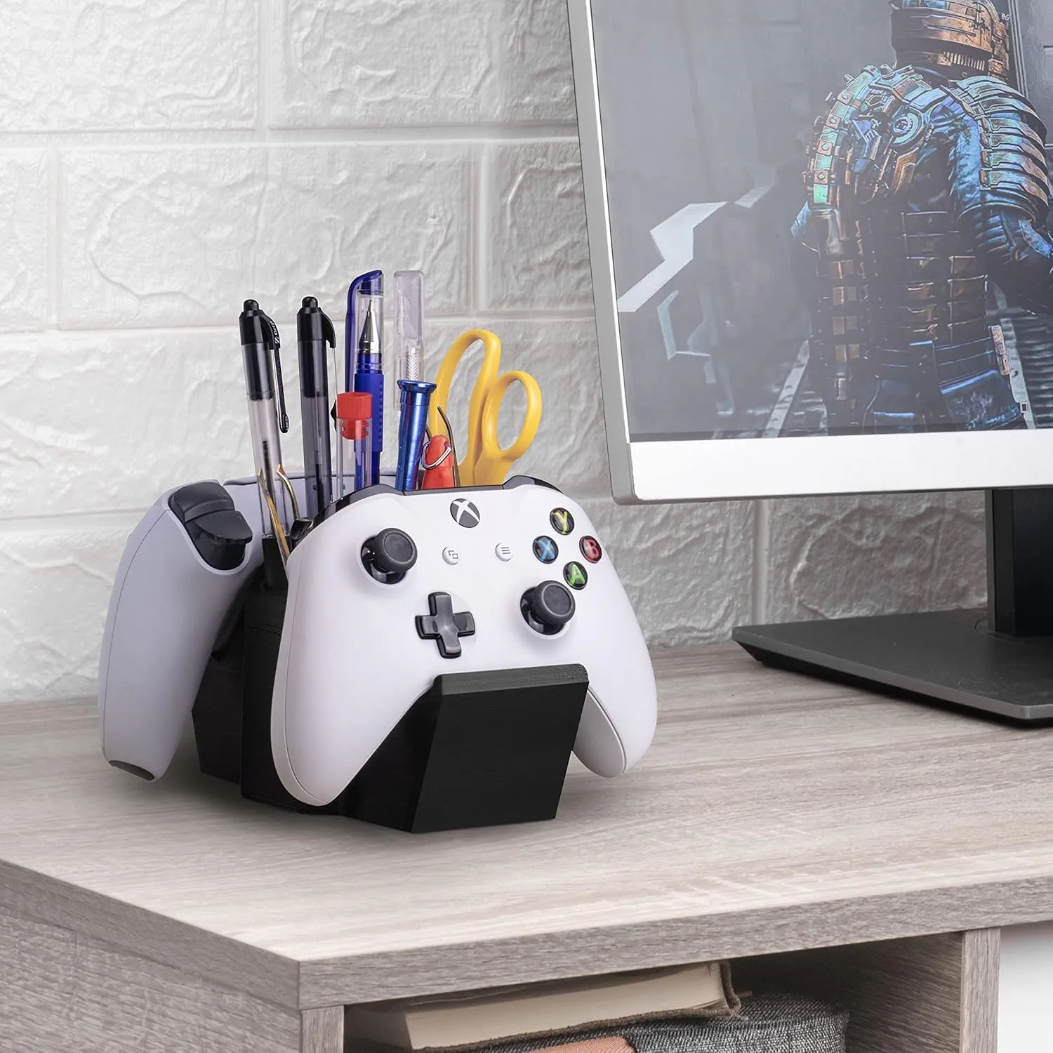 Game Controller Holder & Desktop Pen Organizer Stand With Ten Slots for Pens, Pencils, Stationery, Craft Tools & More - Universal Design for PS5 XBOX SERIES X ONE PS4 SWITCH PC Gamepads - D05 - Black