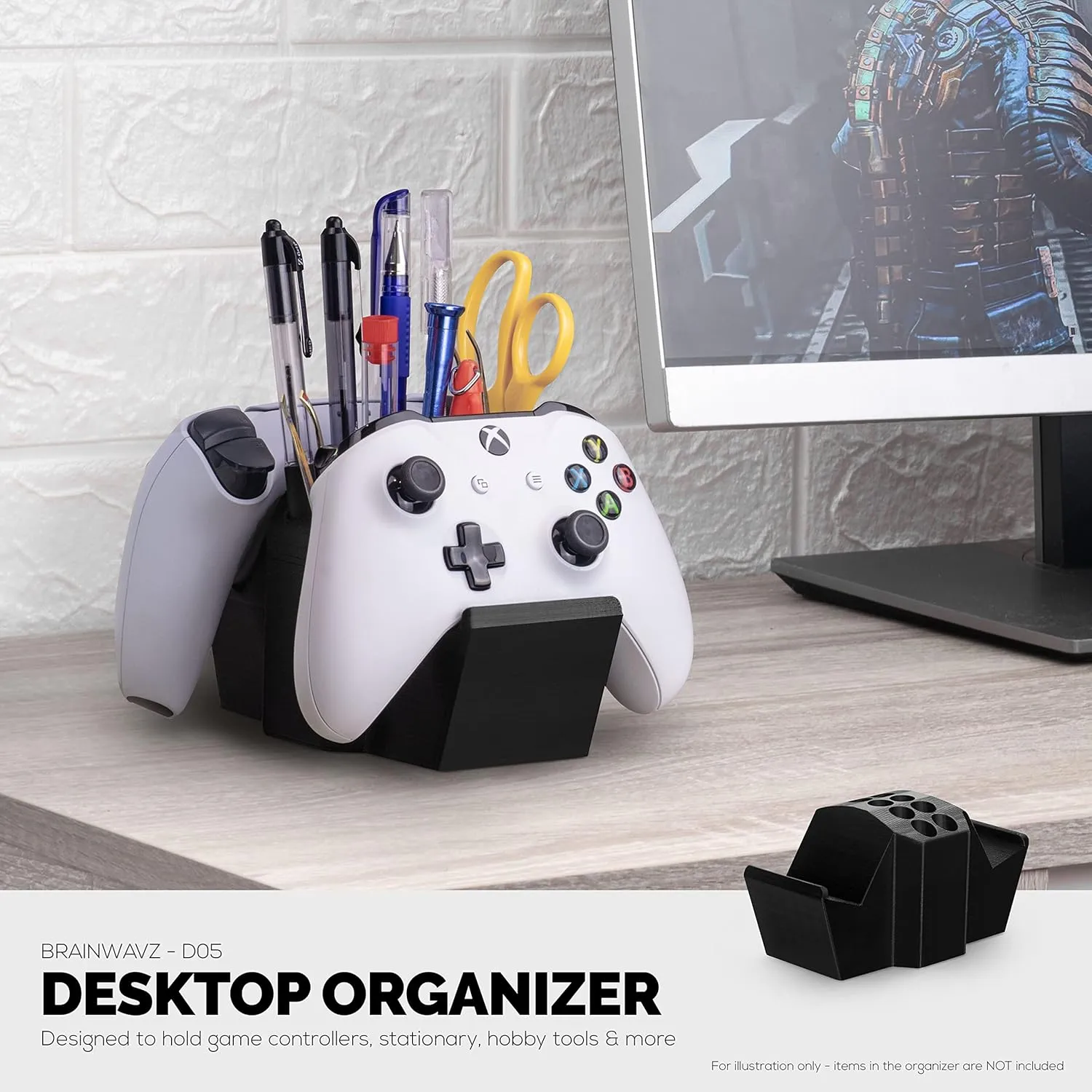 Game Controller Holder & Desktop Pen Organizer Stand With Ten Slots for Pens, Pencils, Stationery, Craft Tools & More - Universal Design for PS5 XBOX SERIES X ONE PS4 SWITCH PC Gamepads - D05 - Black