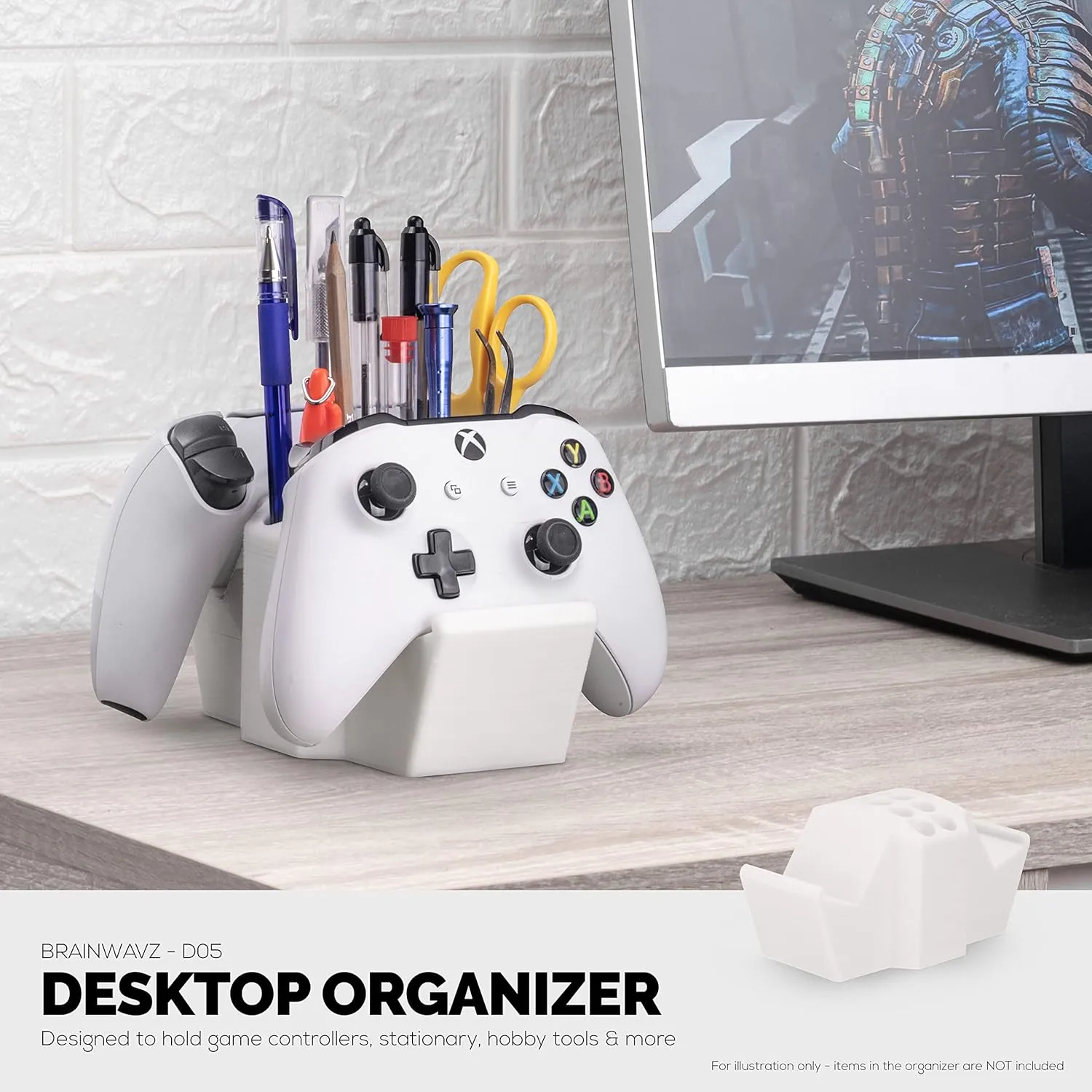 Game Controller Holder & Desktop Pen Organizer Stand With Ten Slots for Pens, Pencils, Stationery, Craft Tools & More - Universal Design for PS5 XBOX SERIES X ONE PS4 SWITCH PC Gamepads - D05 - White