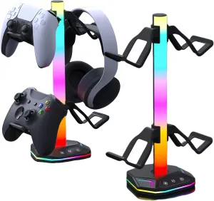 Gaming Headset and Controller Stand with 3 USB Ports,1PACK RGB Lighting with 7-Color Breathing Effect, Headphone and Gamepad Holder, Suitable for All Headsets  Ideal Gamer Gift G-GC