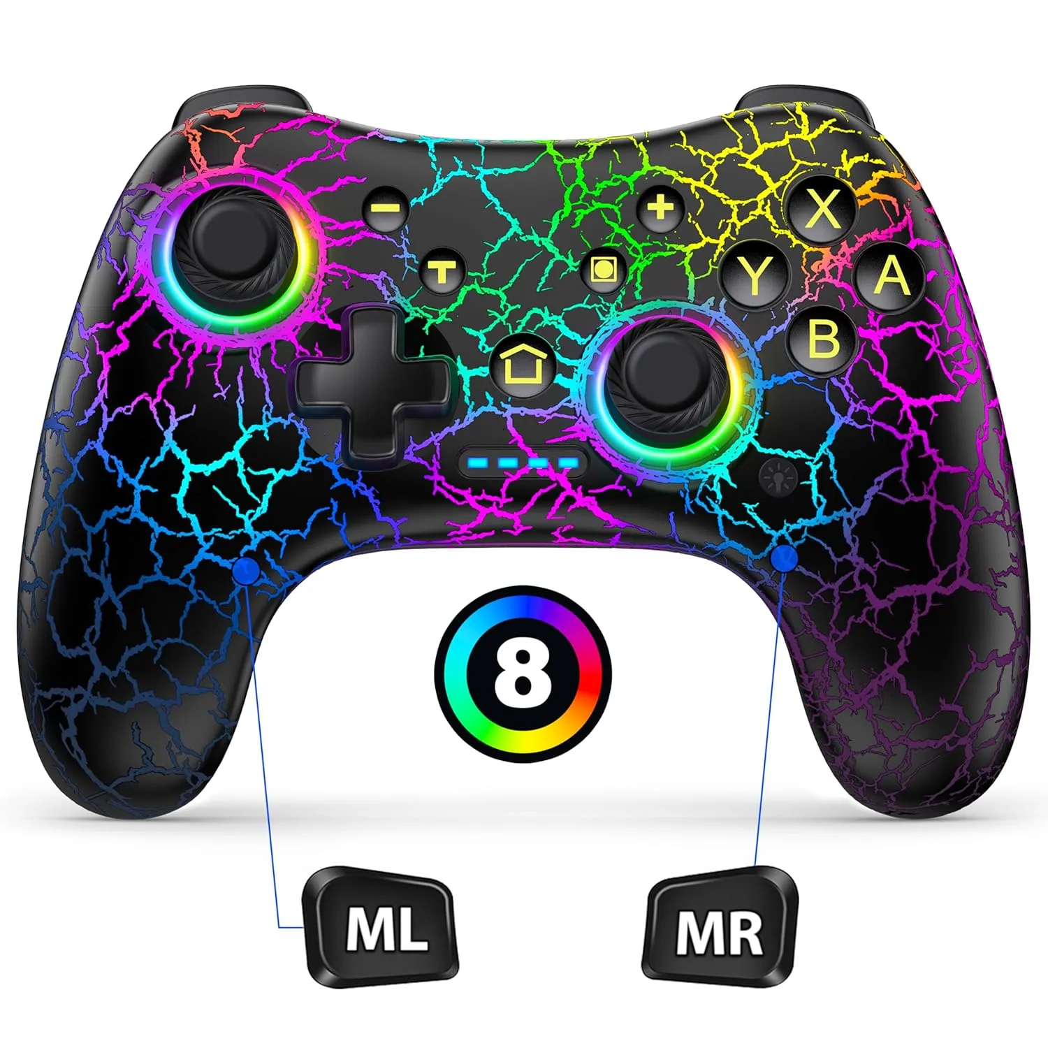 Gammeefy Hall Effect Switch Controller for Nintendo Switch/Lite/OLED, Wireless Switch Pro Controller Compatible with PC/Android/iOS, 9 Color Adjustable LED Switch Remote with App & Programmable