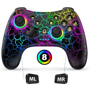 Gammeefy Hall Effect Switch Controller for Nintendo Switch/Lite/OLED, Wireless Switch Pro Controller Compatible with PC/Android/iOS, 9 Color Adjustable LED Switch Remote with App & Programmable