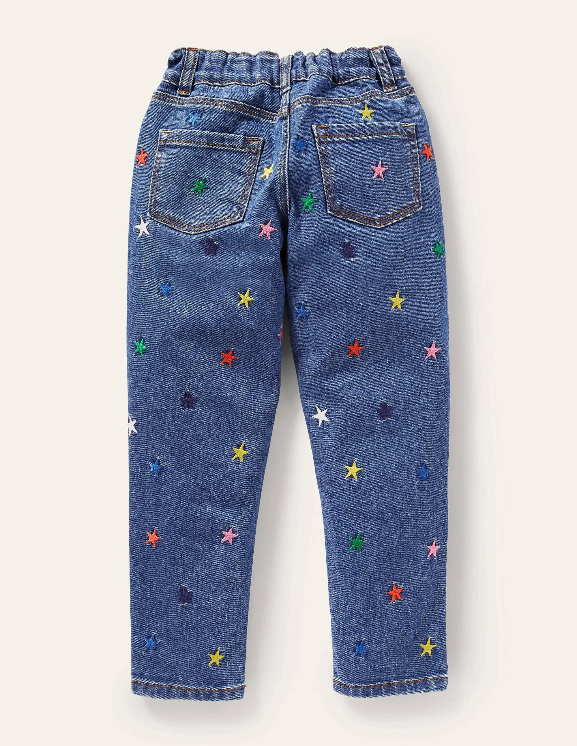 Girlfriend Jeans-Mid Vintage Embroidered Stars