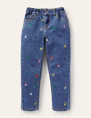 Girlfriend Jeans-Mid Vintage Embroidered Stars