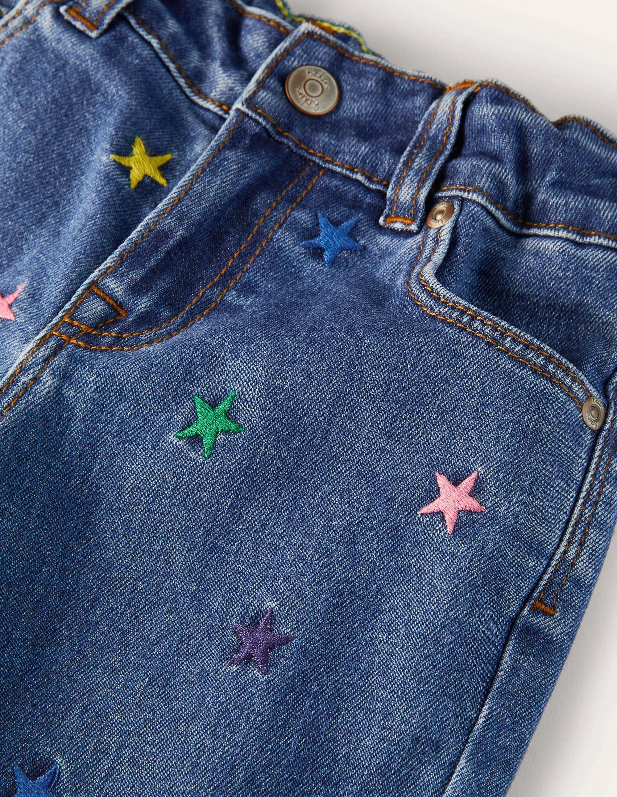 Girlfriend Jeans-Mid Vintage Embroidered Stars