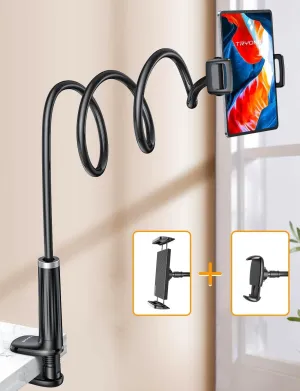 Gooseneck Phone Holder Tablet Stand for Bed:[Swivel Base] Adjustable Flexible Lazy Arm with 2 Clips Phone Tablet Holder Mount Compatible iPad Pro Air Mini | Kindle | Switch or Other 4-12.9" Device