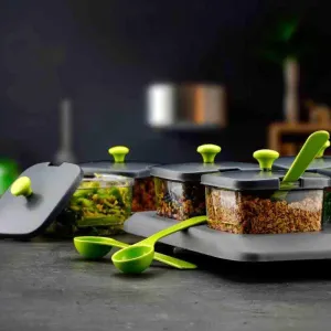Green Ice Spice Jar With Stand( 300 ml each)- Set Of 4