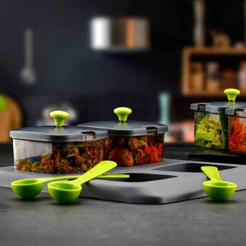Green Ice Spice Jar With Stand( 300 ml each)- Set Of 4
