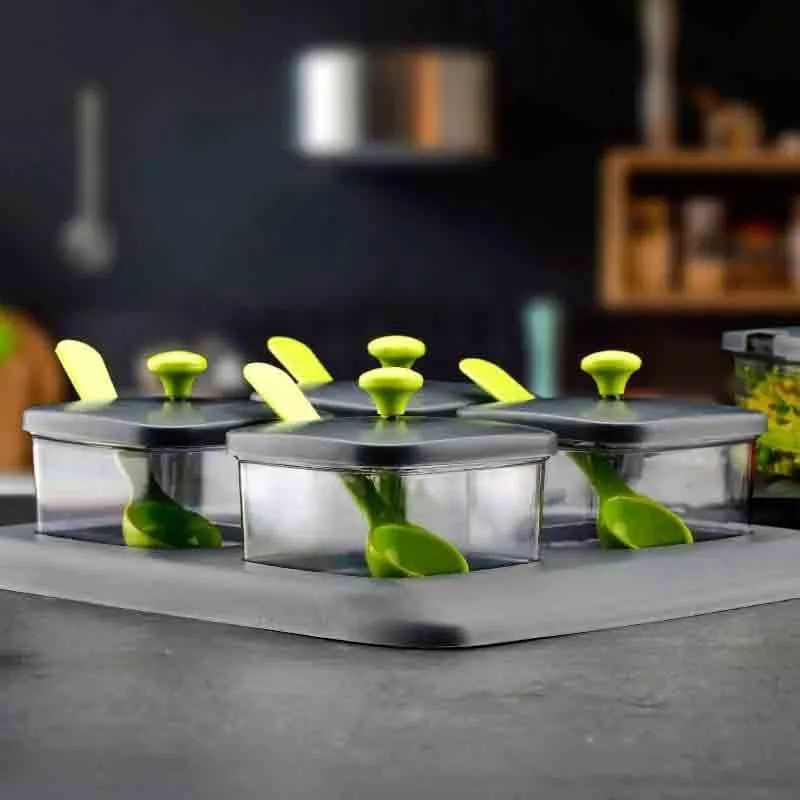 Green Ice Spice Jar With Stand( 300 ml each)- Set Of 4
