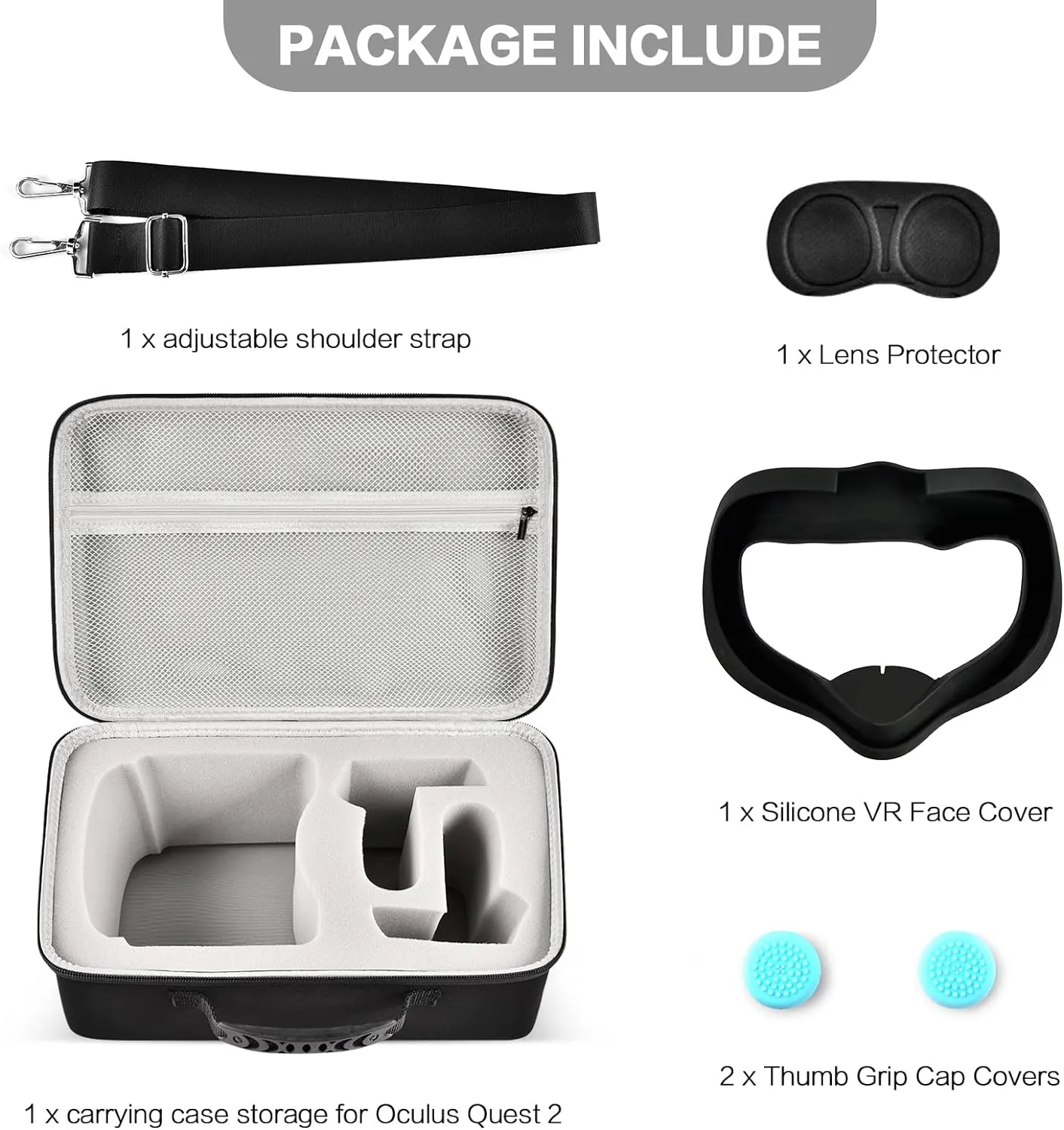 Hard Carrying Case for Quest 3/ Quest 3S/ for Quest 2 All-in-One VR Gaming Headset and Touch Controllers, Travel Storage Bag with Silicone Face Cover & Lens Protector & Accessories