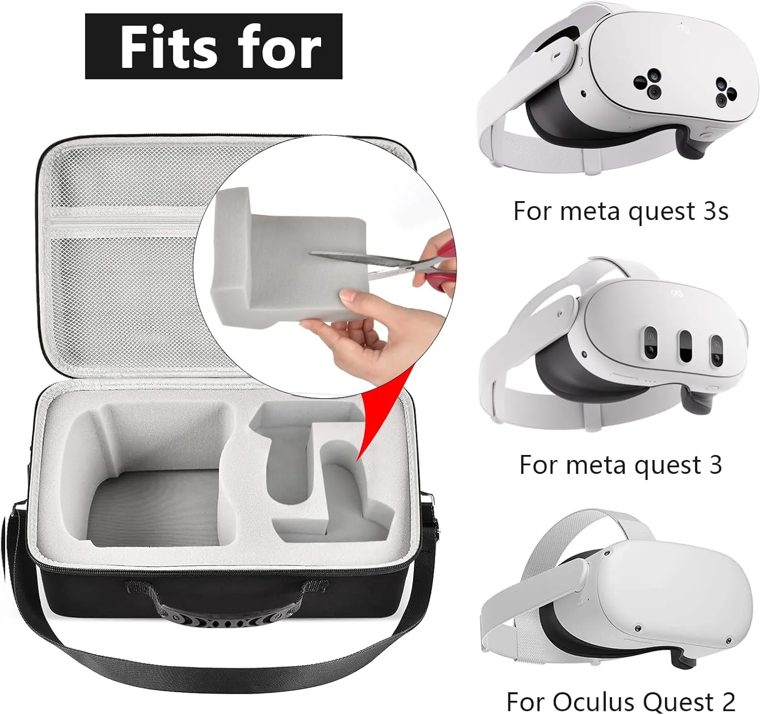 Hard Carrying Case for Quest 3/ Quest 3S/ for Quest 2 All-in-One VR Gaming Headset and Touch Controllers, Travel Storage Bag with Silicone Face Cover & Lens Protector & Accessories