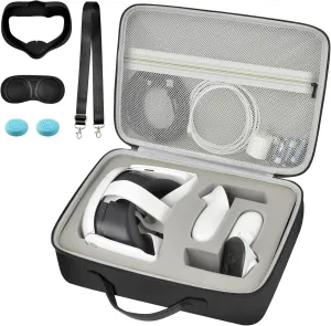 Hard Carrying Case for Quest 3/ Quest 3S/ for Quest 2 All-in-One VR Gaming Headset and Touch Controllers, Travel Storage Bag with Silicone Face Cover & Lens Protector & Accessories