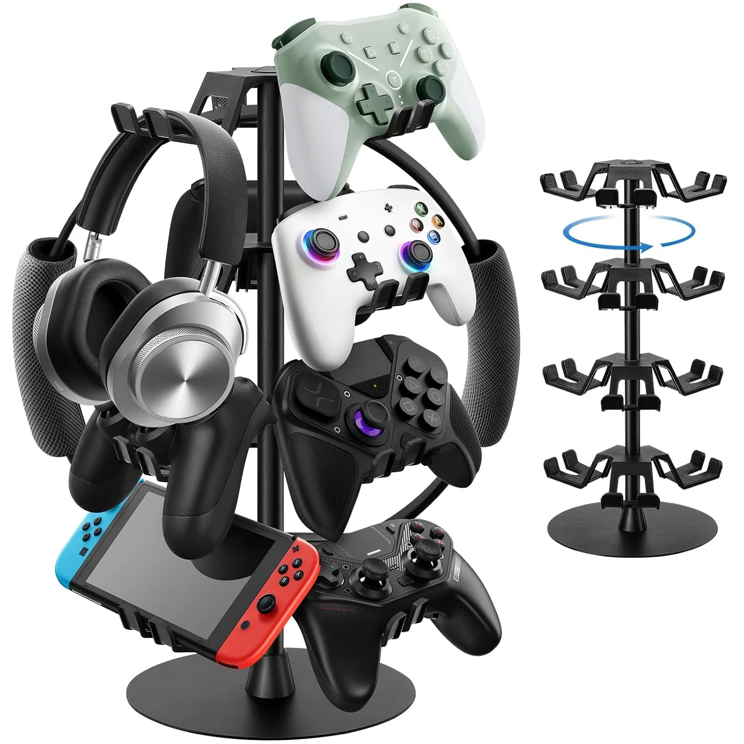 hatisan Headset Stand 4 Tiers Rotating, Desktop Controller Holder for Xbox PS5 PS4 Switch, Gaming Accessories Headset Holder for 8 Pack Controller