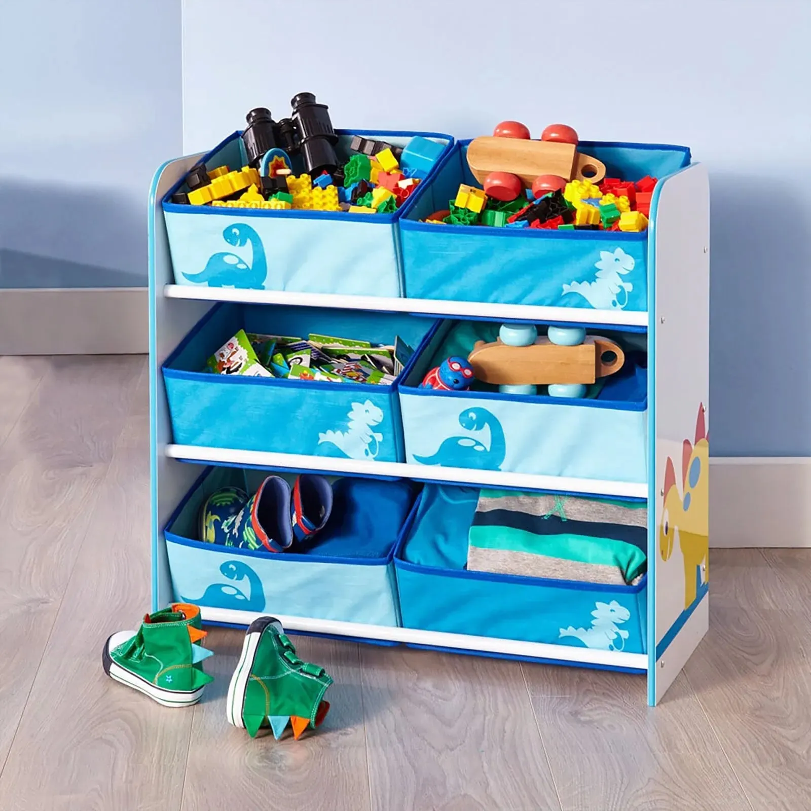 Hello Home Kids Bedroom Toy Storage Unit with 6 Fabric Storage Boxes - Dinosaur
