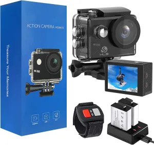 HLS Waterproof Action Camera 4K Stabilization with 2 Batteries 1350mAh for Video,4K WiFi Remote Underwater Cameras with Wide Angle Lens HD,Sports Action Video Cameras with Accessories Mount Kit