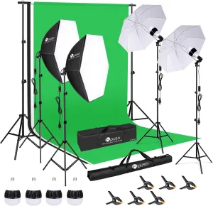 HPUSN 8.5 x 10 ft Background Support System, Photo Video Studio Light Kit 5400K Umbrellas Softbox Continuous Lighting Kit for Photo Studio Product, Portrait and Video Shoot Photography