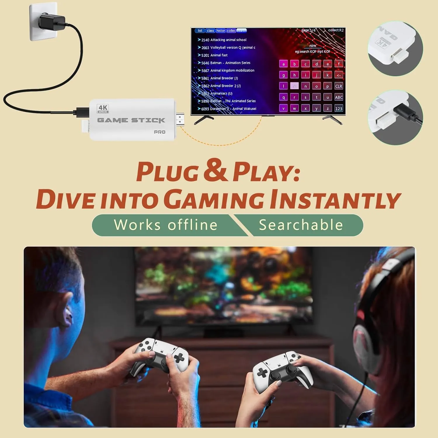 HRYYDS 2025 Retro Gaming Console Pro 4K HDMI with 40,000  Built-in Classic Video Games - Plug & Play Game Stick for TV with 2 Wireless Controllers | 23 Emulator Support 64GB