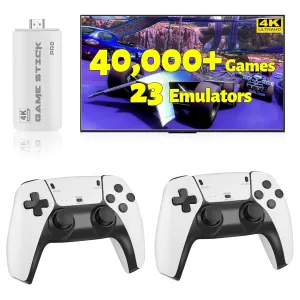 HRYYDS 2025 Retro Gaming Console Pro 4K HDMI with 40,000  Built-in Classic Video Games - Plug & Play Game Stick for TV with 2 Wireless Controllers | 23 Emulator Support 64GB
