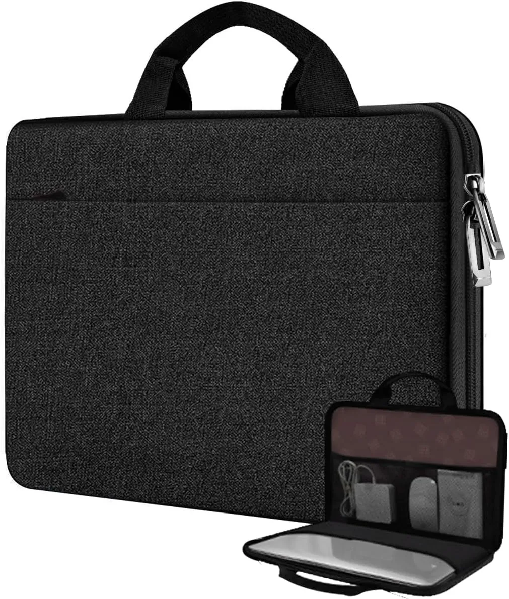 Hseok Laptop Case 13.3-14 inch Briefcase Handbag, Water-Resistant and Shockproof Computer Sleeve Compatible with MacBook Pro 14", Mac Air/Pro 13.3" and 13"-14" Notebooks Chromebooks,Black