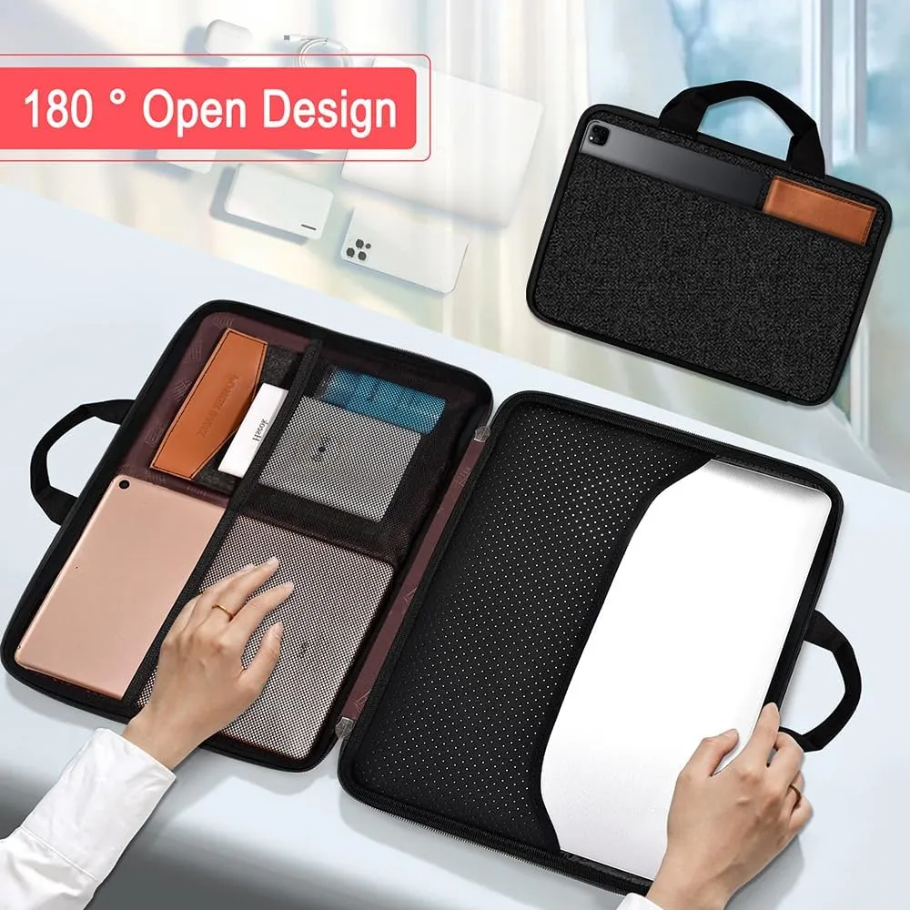 Hseok Laptop Case 13.3-14 inch Briefcase Handbag, Water-Resistant and Shockproof Computer Sleeve Compatible with MacBook Pro 14", Mac Air/Pro 13.3" and 13"-14" Notebooks Chromebooks,Black