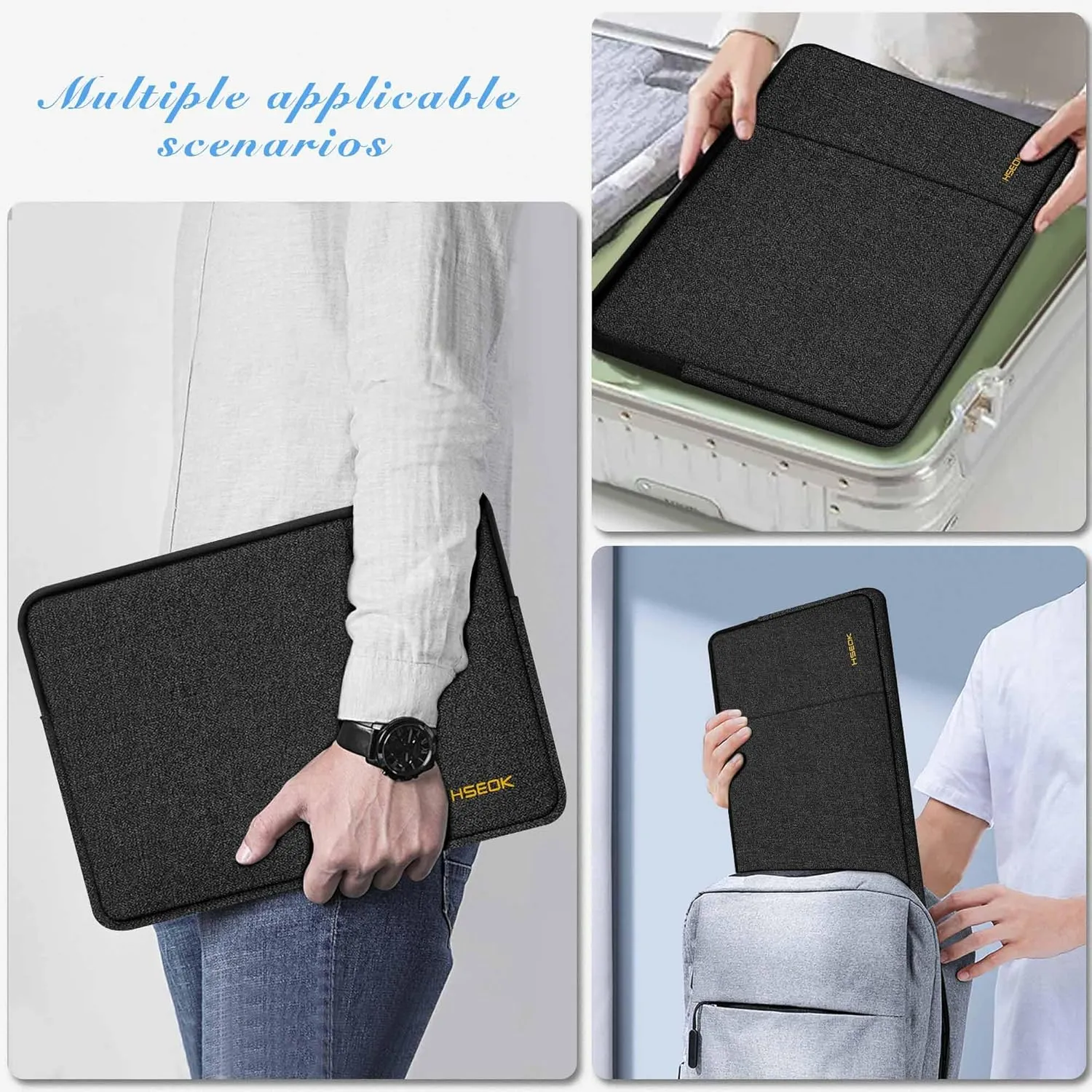 Hseok Laptop Case 14 inch Sleeve with Additional Case, Rainproof & Shockproof Carrying Laptop Cover Portable PC Sleeve Computer Bag for 14" MacBook, HP, Dell Lenovo, Asus, Acer Black