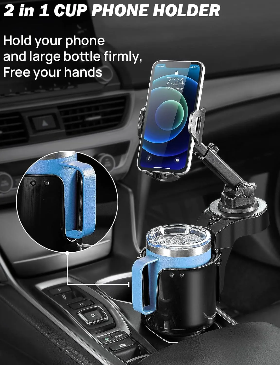 JOYTUTUS Cup Holder Phone Mount for Car, Car Cellphone Large Adapter Long Arm with 360 Degree Rotation, Compatible iPhone, Samsung & All Smartphones