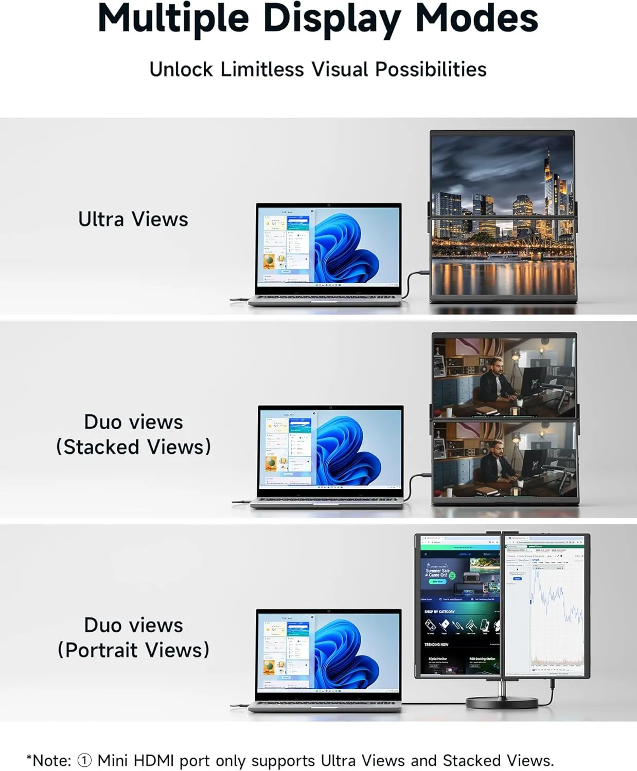 JSAUX FlipGo Pro 16" Dual Portable Monitors, 2.5K Triple Laptop Screen Extender, Portable IPS Dual-Screen Monitor for Laptop[Windows/Linux/MacOS] Magnetic Design/DisplayLink/One Cable to Dual/HiDPI