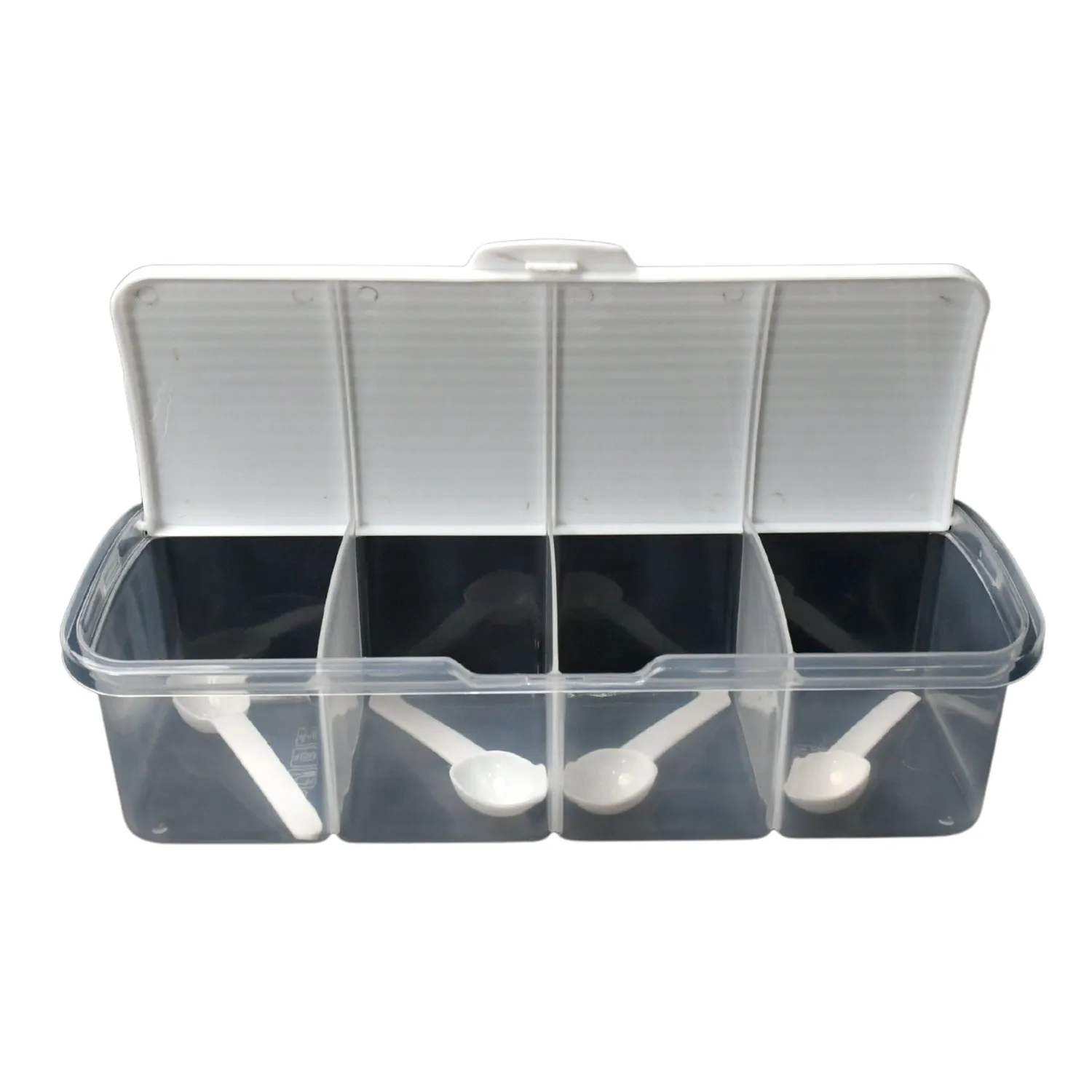 Kitchen Multipurpose Air-tight 4 Sections Storage Containers / Masala BoxPickle (Achar) Jar with 4 spoon for each section (1 Pc / Mix Color)