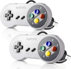 KIWITATA 2 Pack Retro SNES Controllers for PC/Mac/Linux - Classic Wired USB Super NES Emulator Gamepad Compatible with Windows/RetroPie