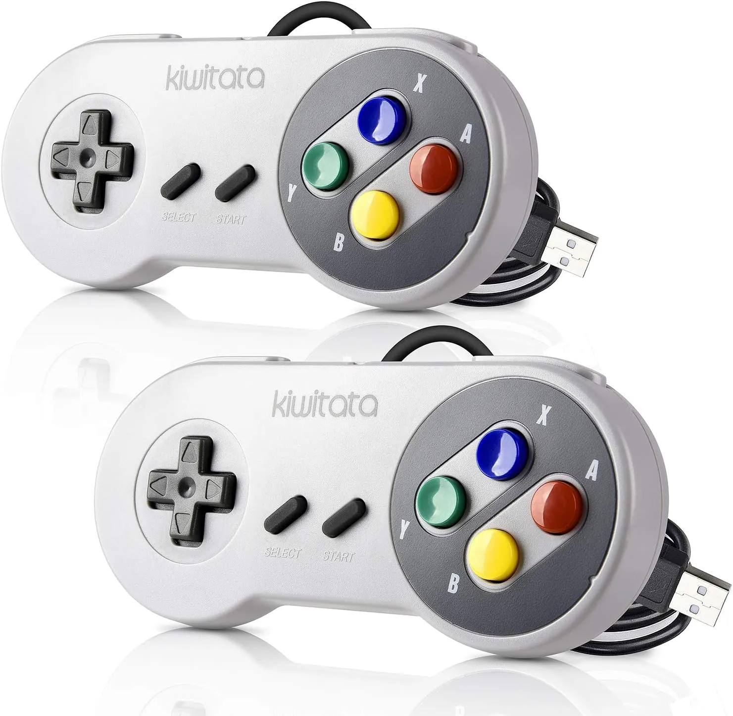 KIWITATA 2 Pack Retro SNES Controllers for PC/Mac/Linux - Classic Wired USB Super NES Emulator Gamepad Compatible with Windows/RetroPie