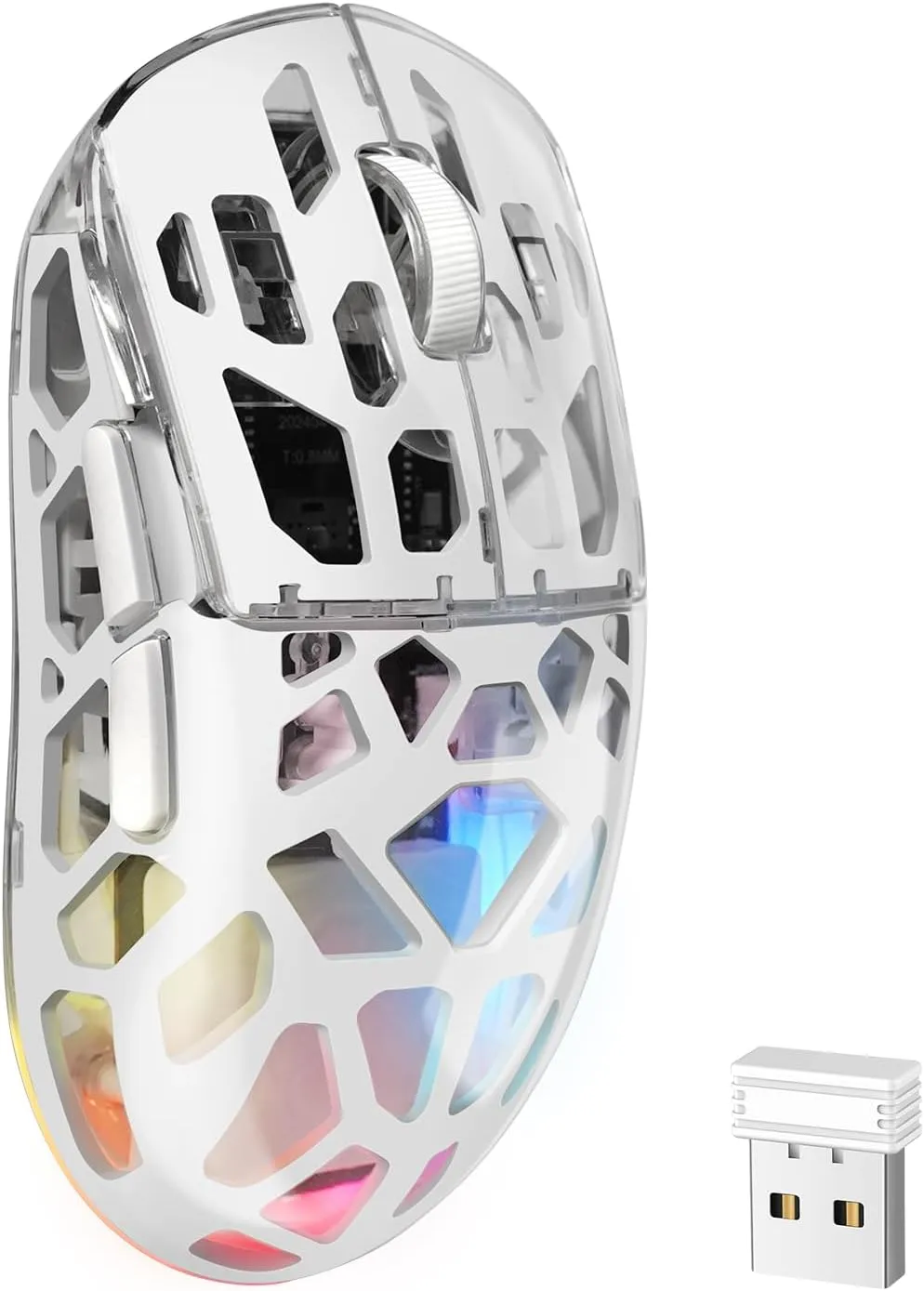 KM-2 Gaming Mouse, Wireless Mouse for Laptop with Transparent Honeycomb Shell, Tri-Mode 2.4G/Type-C/BT 5.2, 11 RGB Lights, 60Hrs Ergonomic Programmable Computer Gamer Mice for Windows PC Mac