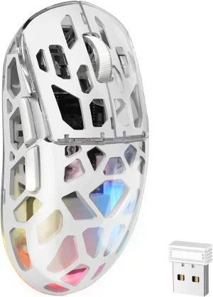 KM-2 Gaming Mouse, Wireless Mouse for Laptop with Transparent Honeycomb Shell, Tri-Mode 2.4G/Type-C/BT 5.2, 11 RGB Lights, 60Hrs Ergonomic Programmable Computer Gamer Mice for Windows PC Mac