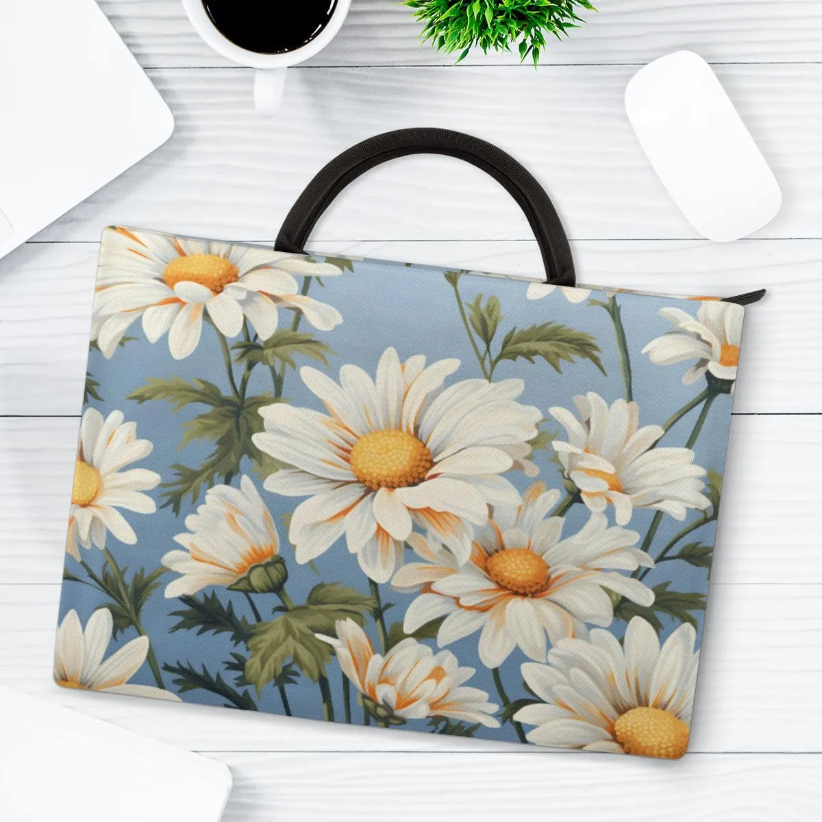 Laptop Case Sleeve, 15 15.6 16 inch Water Resistant Durable Laptop Computer Case Briefcase Carrying Bag with Handle, Decorative Daisy Floral Print