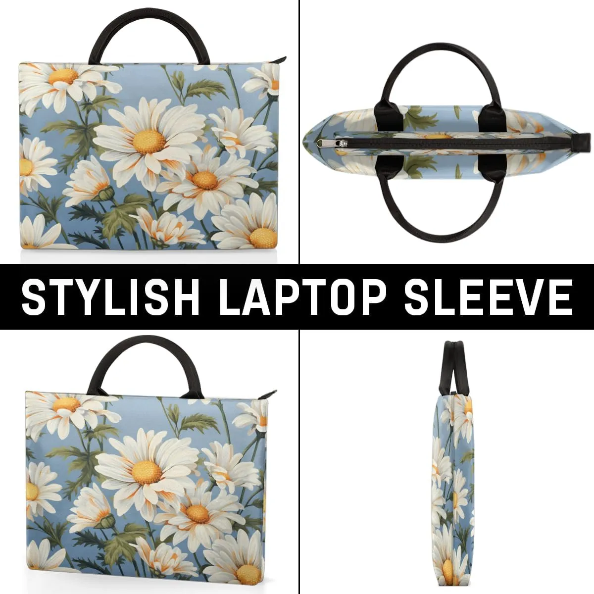 Laptop Case Sleeve, 15 15.6 16 inch Water Resistant Durable Laptop Computer Case Briefcase Carrying Bag with Handle, Decorative Daisy Floral Print