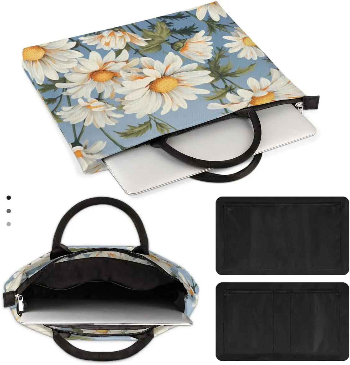 Laptop Case Sleeve, 15 15.6 16 inch Water Resistant Durable Laptop Computer Case Briefcase Carrying Bag with Handle, Decorative Daisy Floral Print