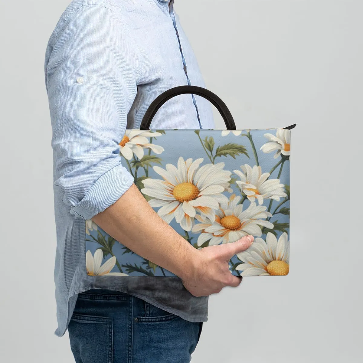 Laptop Case Sleeve, 15 15.6 16 inch Water Resistant Durable Laptop Computer Case Briefcase Carrying Bag with Handle, Decorative Daisy Floral Print