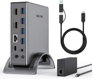 Laptop Docking Station Dual Monitor, Universal Docking Station for Windows/Mac to Dual Monitor with 130W PD Charger, Dual HDMI, 4* USB 3.0, Gigabit Etherne and Audio/Mic