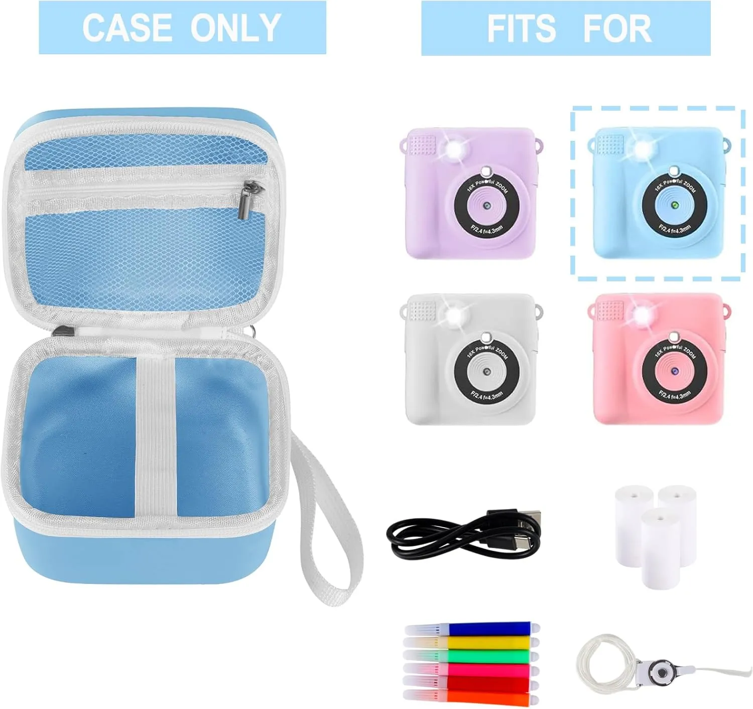 Lumus&Solem Blue Kids Camera Case for Instant Cameras - Storage Bag Compatible with Digital Video Cameras for Girls and ToddlersCase Only