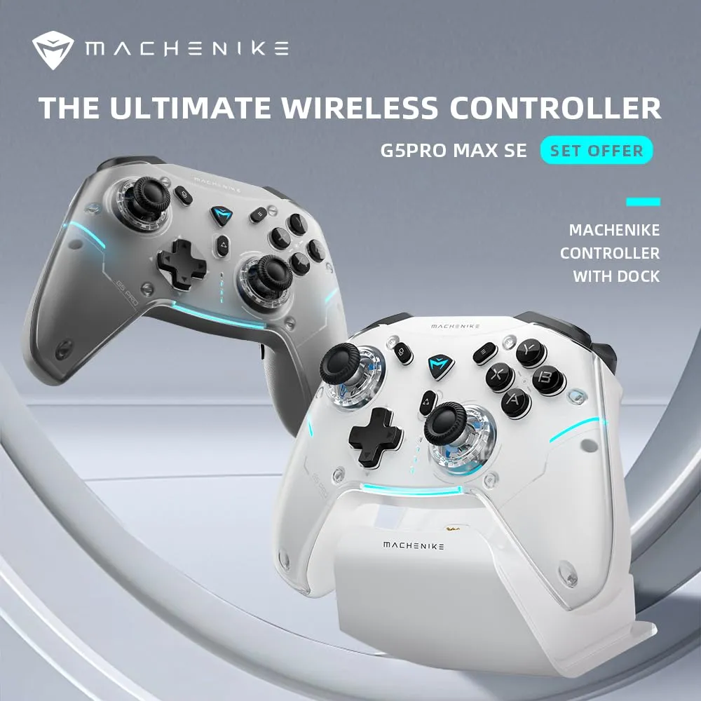 Machenike G5PRO Max SE 1000HZ Wireless Gaming Controller for NS/PC/iOS/Android with Charging Dock,PC Controller Hall Effect JoystickTriggers/Gyroscope,RGB Backlight