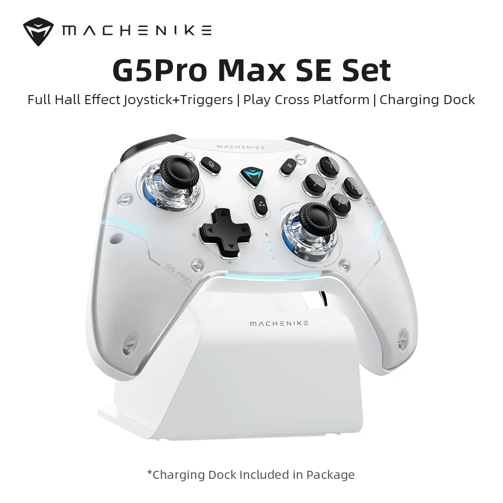 Machenike G5PRO Max SE 1000HZ Wireless Gaming Controller for NS/PC/iOS/Android with Charging Dock,PC Controller Hall Effect JoystickTriggers/Gyroscope,RGB Backlight