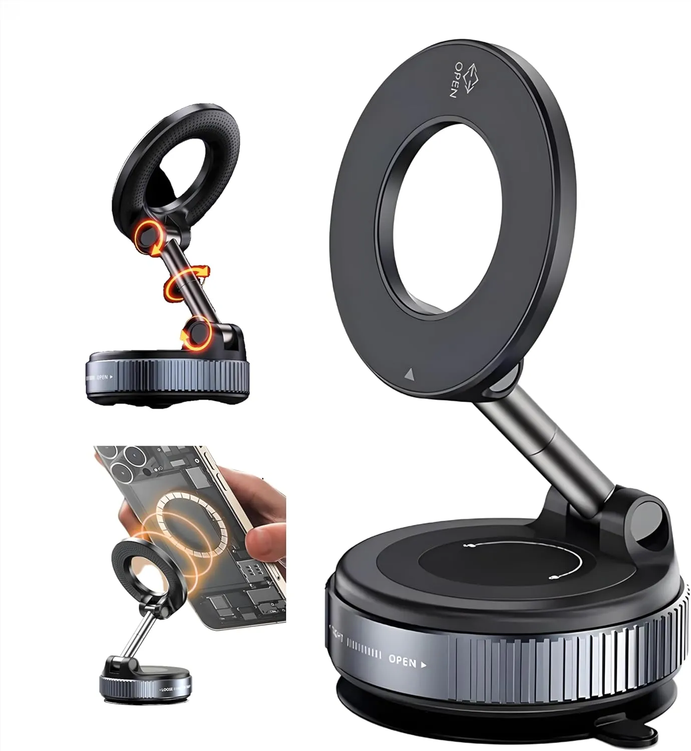 Magnetic Phone Holder for Car, Vacuum Suction Car Phone Holder, Phone Holders for Your Car, Car Magnetic Phone Mount Compatible with All Smartphone