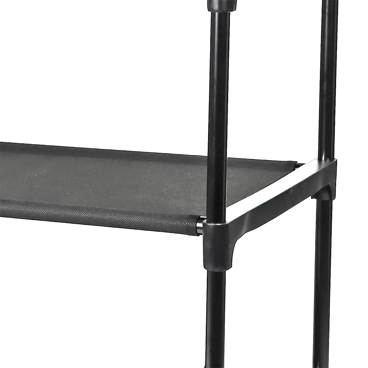 Mainstays 4 Shelf Closet Organizer with 2 Bins, Black, Metal Frame, Adult and Child