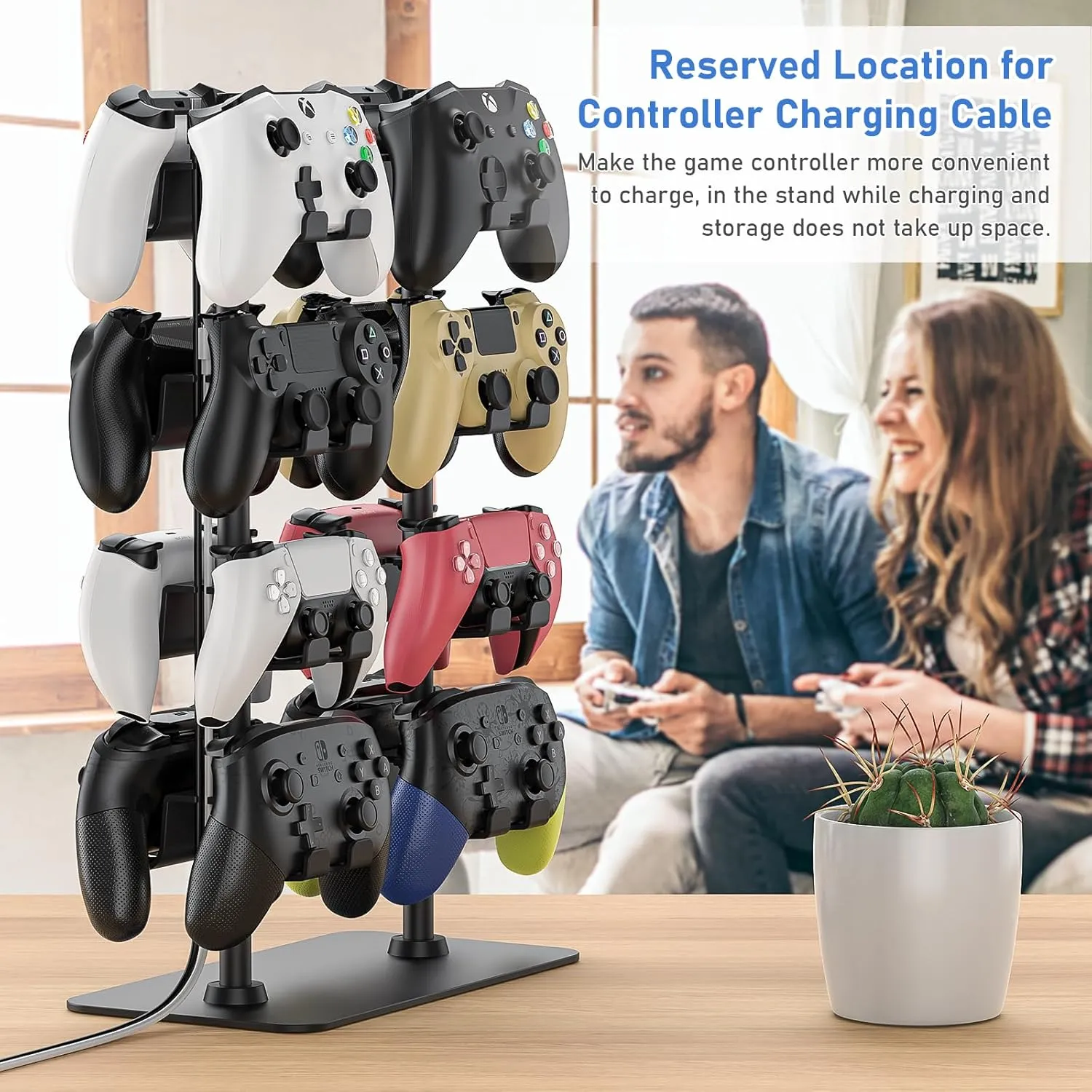 MANMUVIMO Controller Holder for 16 Xbox PS5 PS4 Switch Pro Gaming Controller, Video Game Controller Holder Headphone Stand for Desk, Gamer Gifts for Men, Gaming Room Accessories Maximum Organizer Rack