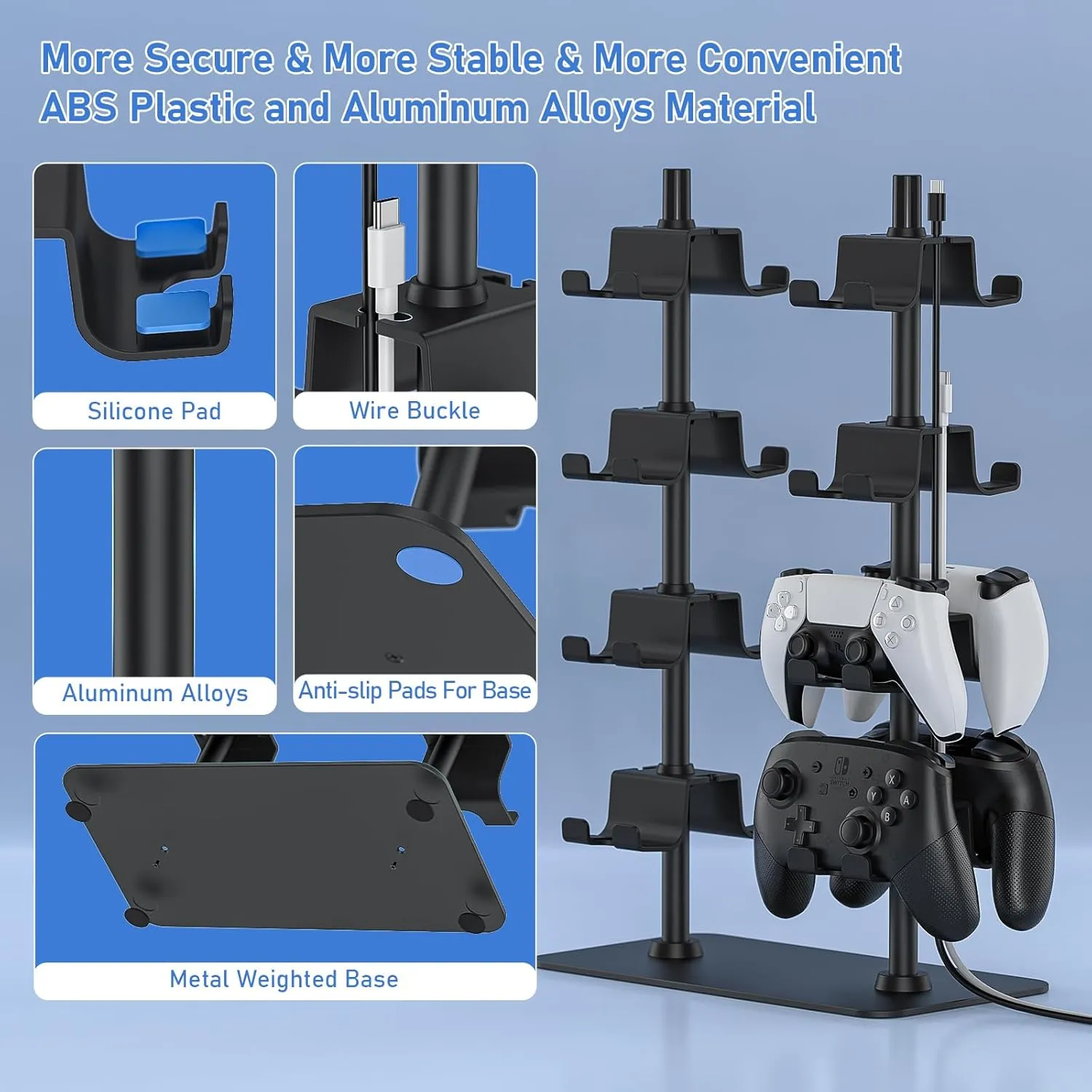 MANMUVIMO Controller Holder for 16 Xbox PS5 PS4 Switch Pro Gaming Controller, Video Game Controller Holder Headphone Stand for Desk, Gamer Gifts for Men, Gaming Room Accessories Maximum Organizer Rack