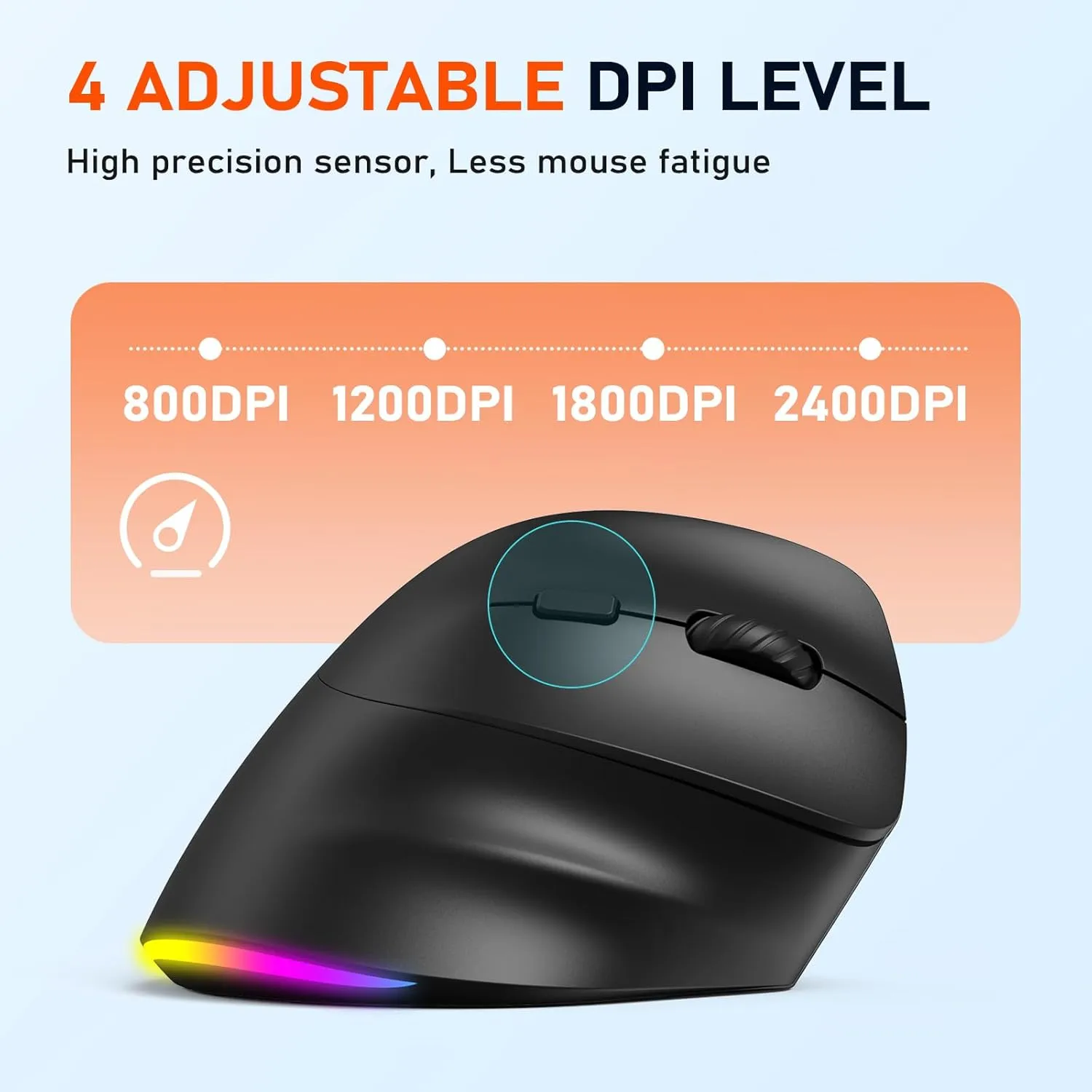 MEETION Ergonomic Mouse, Wireless Vertical Mouse RGB Backlit Rechargeable Mice for Bluetooth(5.2   3.0) & USB-A with USB-C Adapter 4 Adjustable DPI for Mac/Windows/Andriod/PC/Tablet/iPad Black