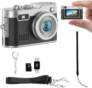 Mini Keychain Camera - 1080P FHD Mini Retro Digital Camera - Tiny Portable Small Cameras Vintage Compact Micro Cameras - Pocket Video Recorder with 16GB Card, OTG Adapters for Travel Study Recording